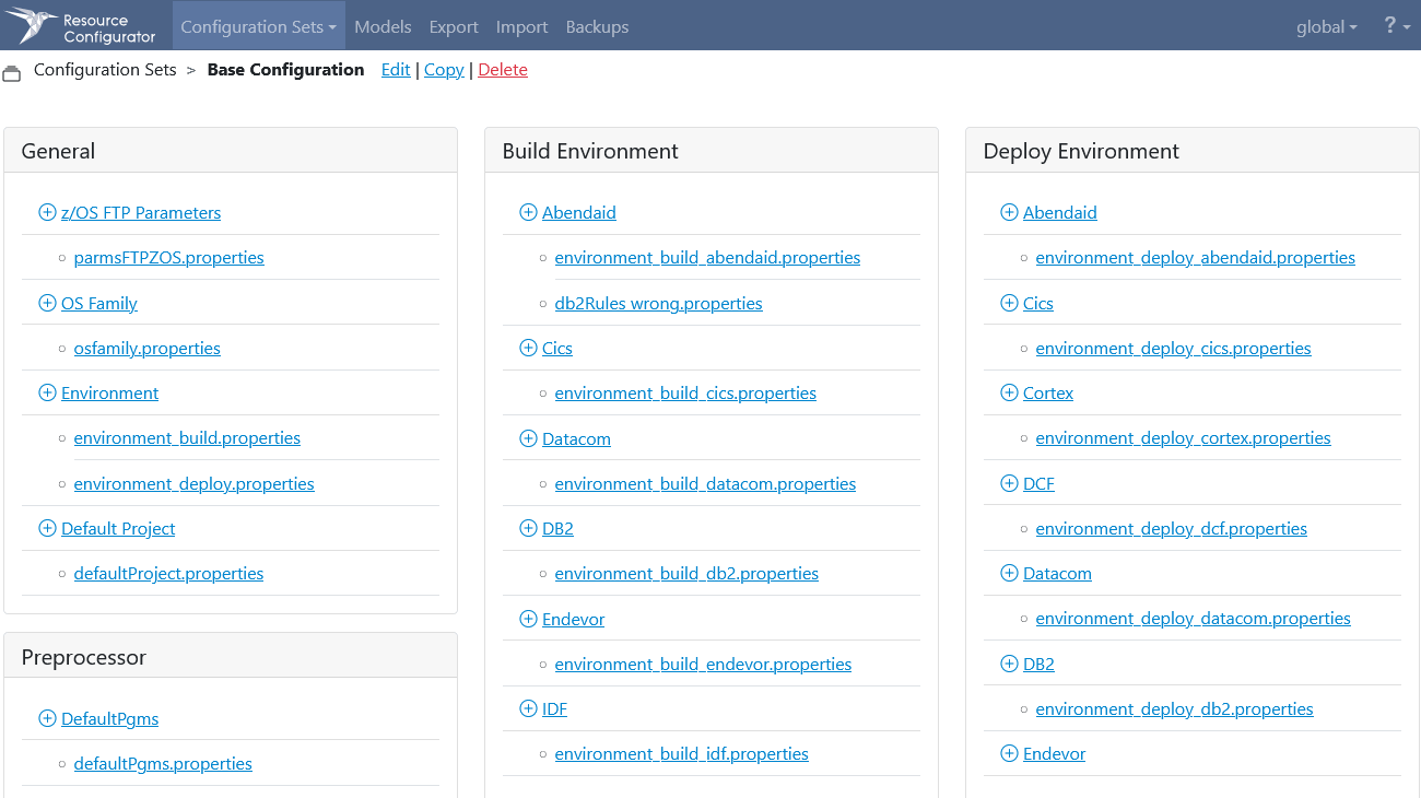 Kobee resource manager mainframe configuration sets