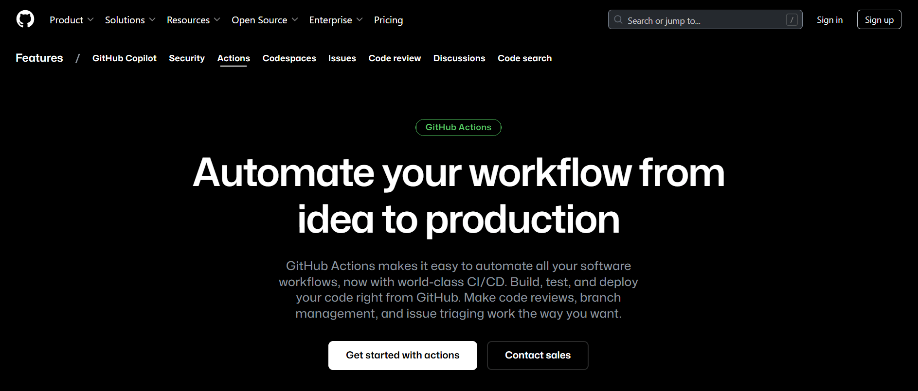 Screenshot of Github website