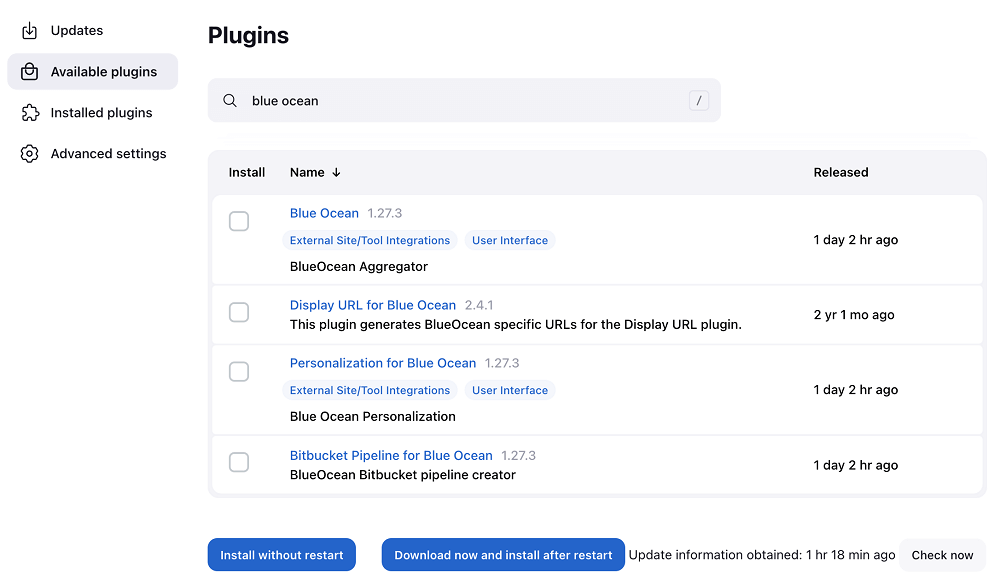 Jenkins available plugins